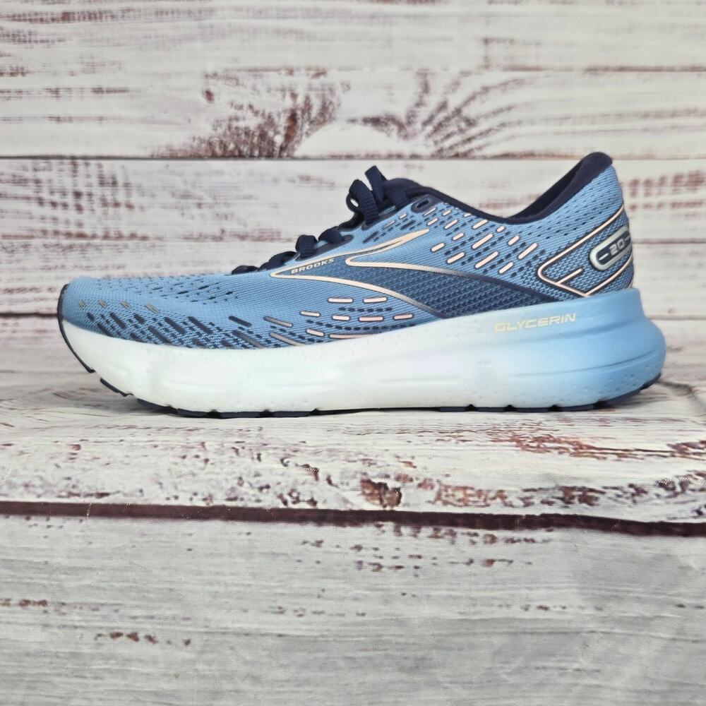 Women's Brooks Glycerin 20 Running Shoes 7.5 Blissful Blue Peach White Sneakers
